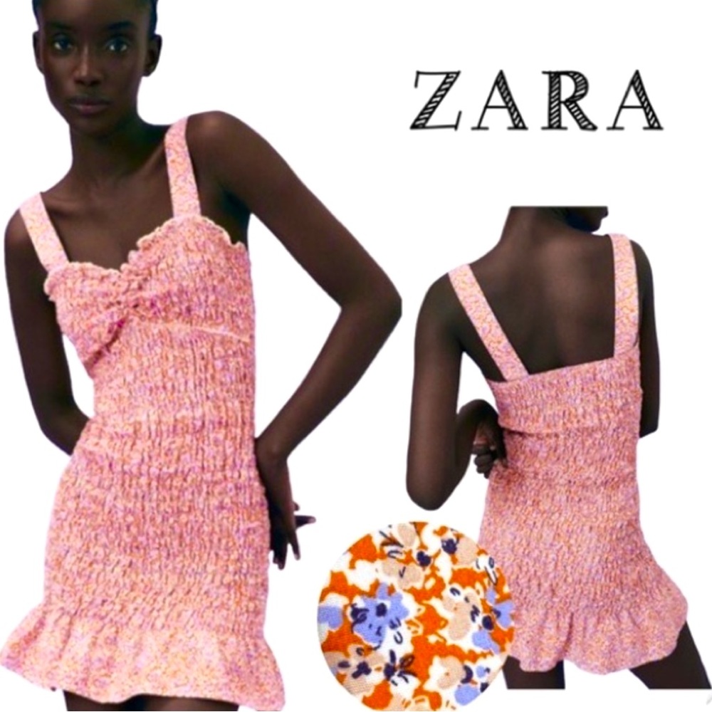 Zara Smocked Floral Mini Dress